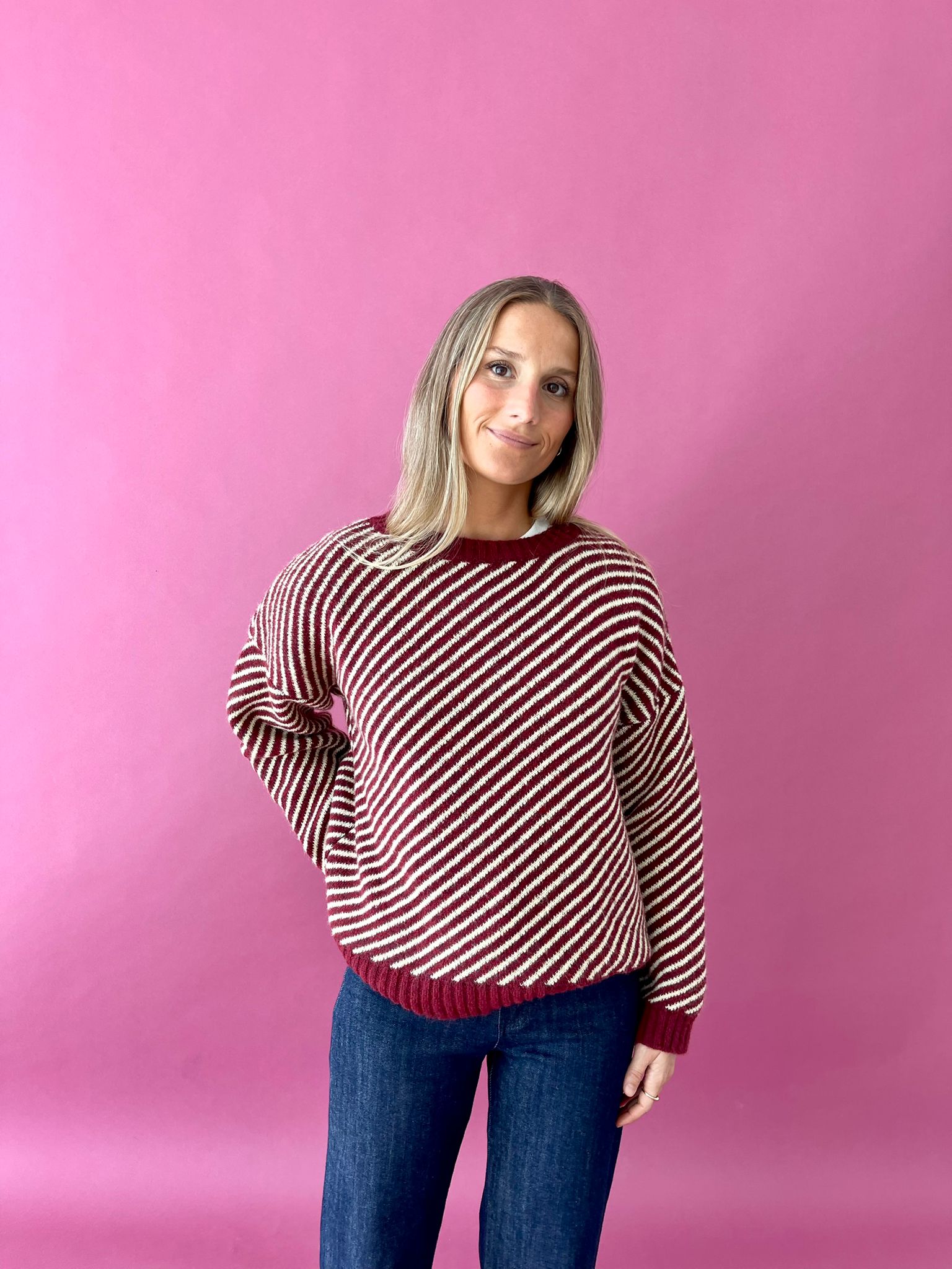 Pull Jersey Laura Bordeaux Et Jaune