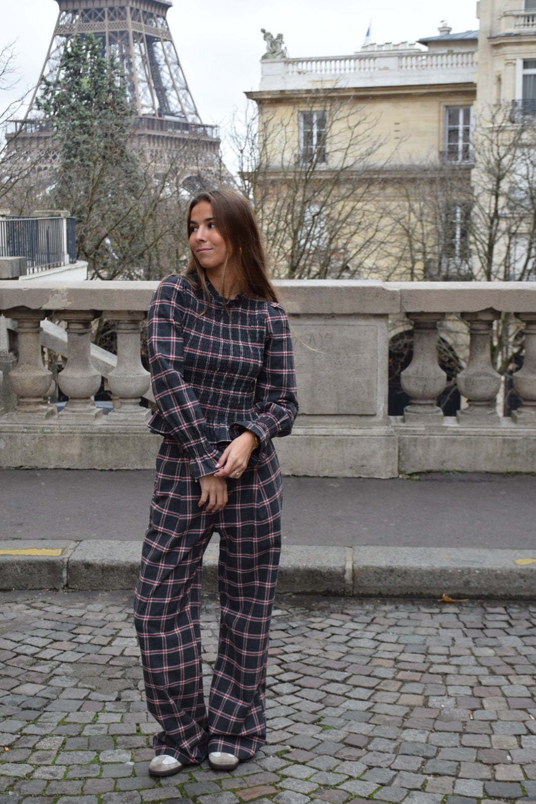 Chemise Chía Alia Carreaux Gris Et Rouge
