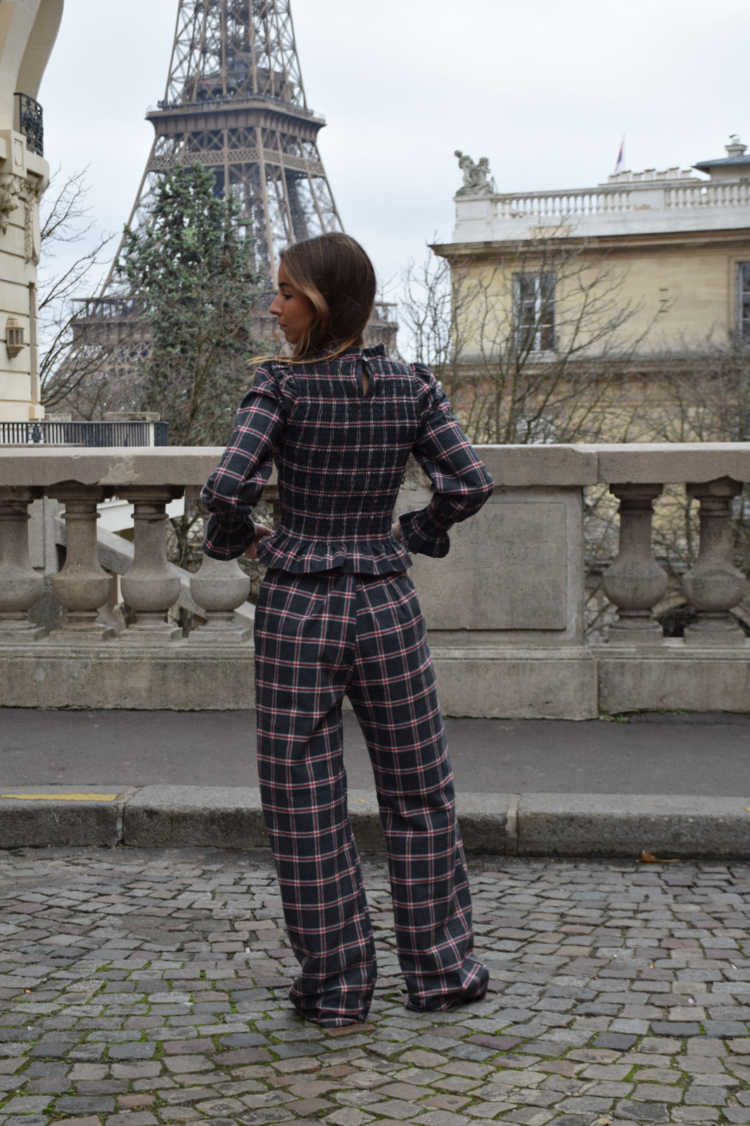 Chemise Chía Alia Carreaux Gris Et Rouge