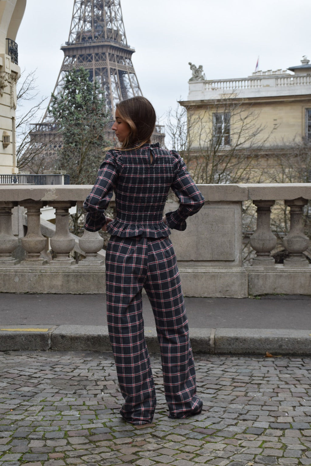 Chemise Chía Alia Carreaux Gris Et Rouge
