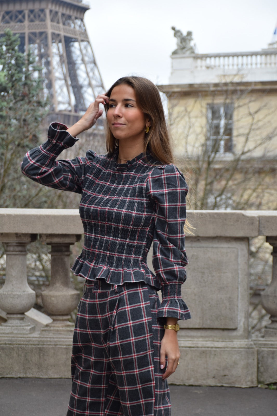 Chemise Chía Alia Carreaux Gris Et Rouge