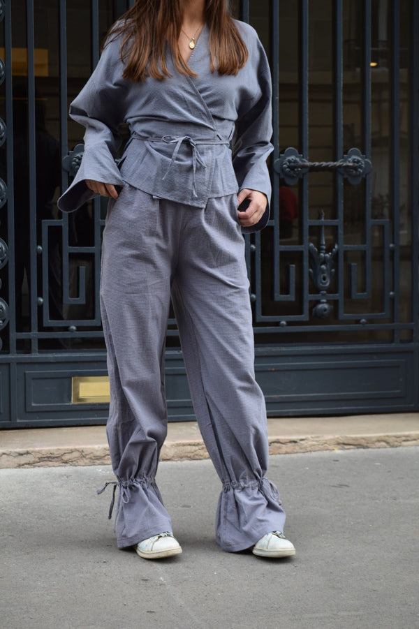 Pantalon Alea Vichy Bleu Et Marron