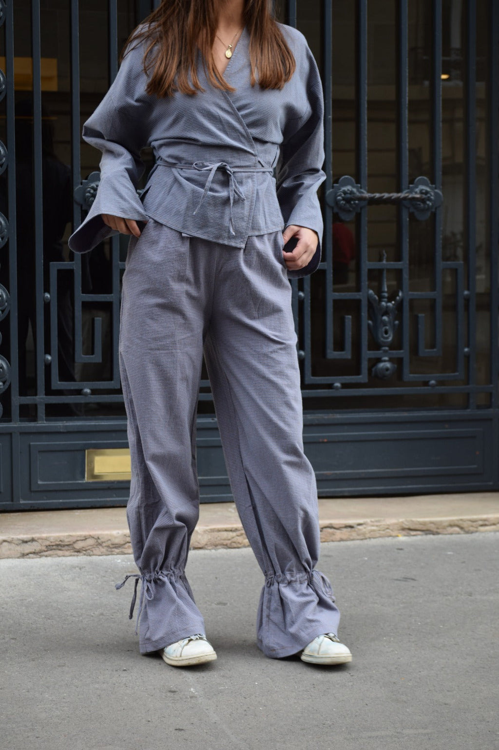 Pantalon Alea Vichy Bleu Et Marron