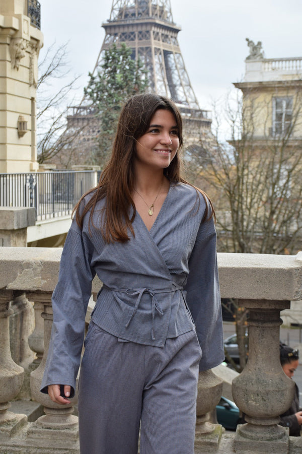 Top Alea Vichy Bleu Et Marron