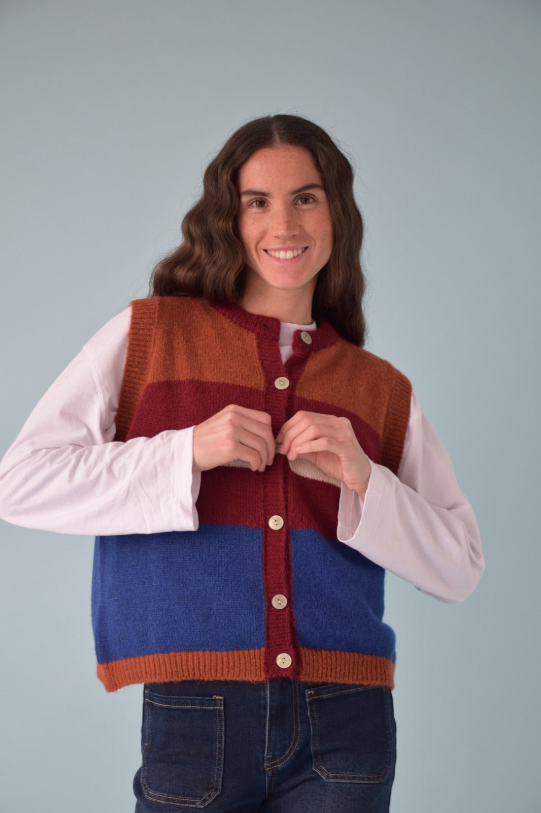 Gilet Emilia Bleu Et Terracotta