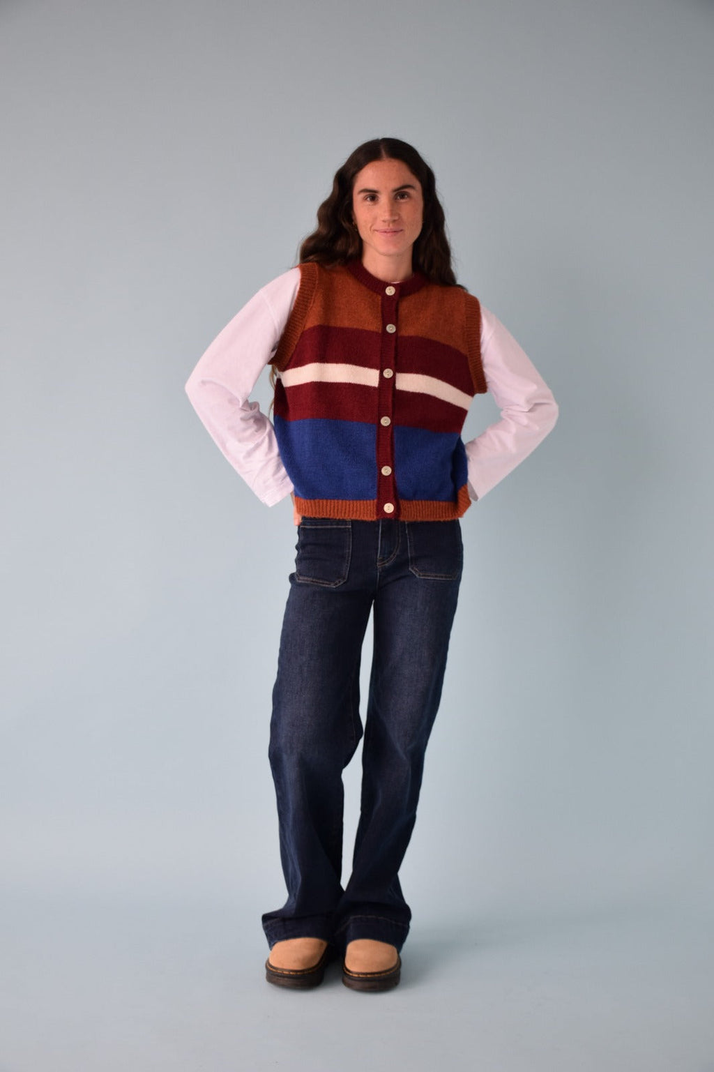 Gilet Emilia Bleu Et Terracotta