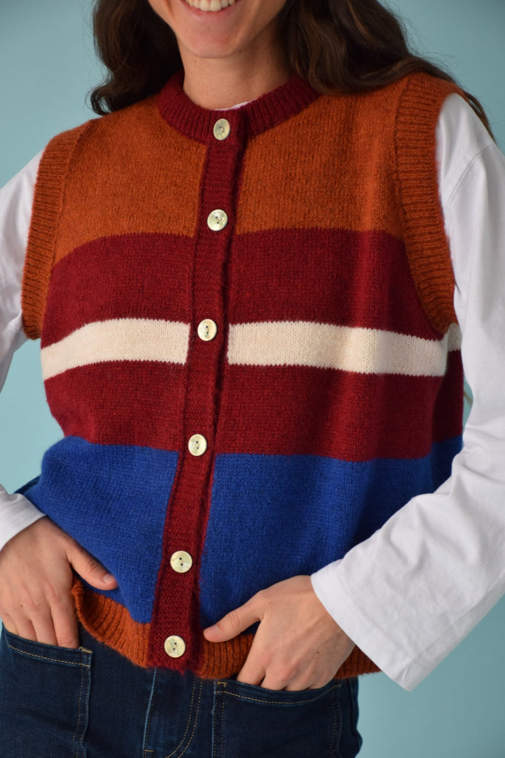 Gilet Emilia Bleu Et Terracotta