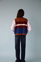 Gilet Emilia Bleu Et Terracotta