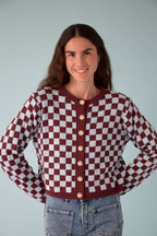 Cardigan Martina Bordeaux Et Bleu Clair