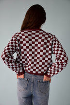 Cardigan Martina Bordeaux Et Bleu Clair