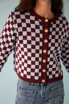 Cardigan Martina Bordeaux Et Bleu Clair