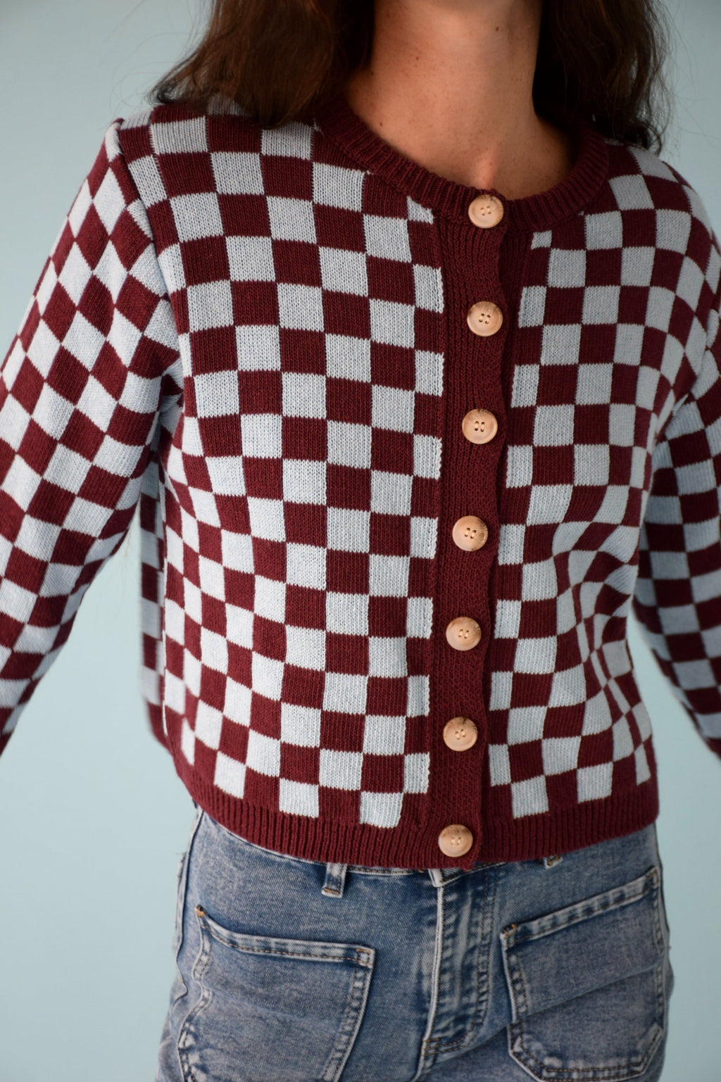 Cardigan Martina Bordeaux Et Bleu Clair