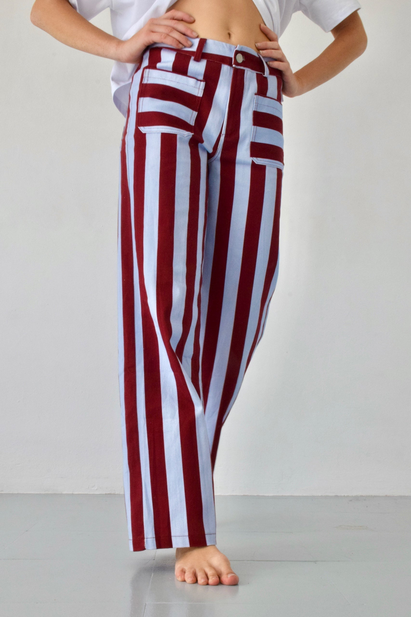 Jean Valeria Rayures Bordeaux Et Bleu Clair
