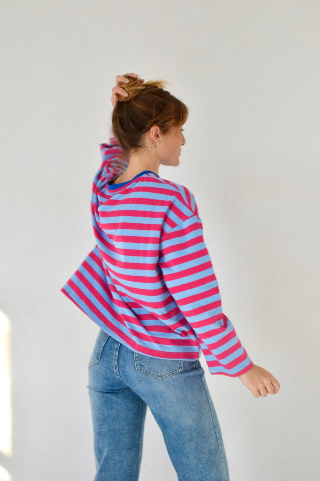 T-Shirt Núria Bleu Clair Et Fuchsia