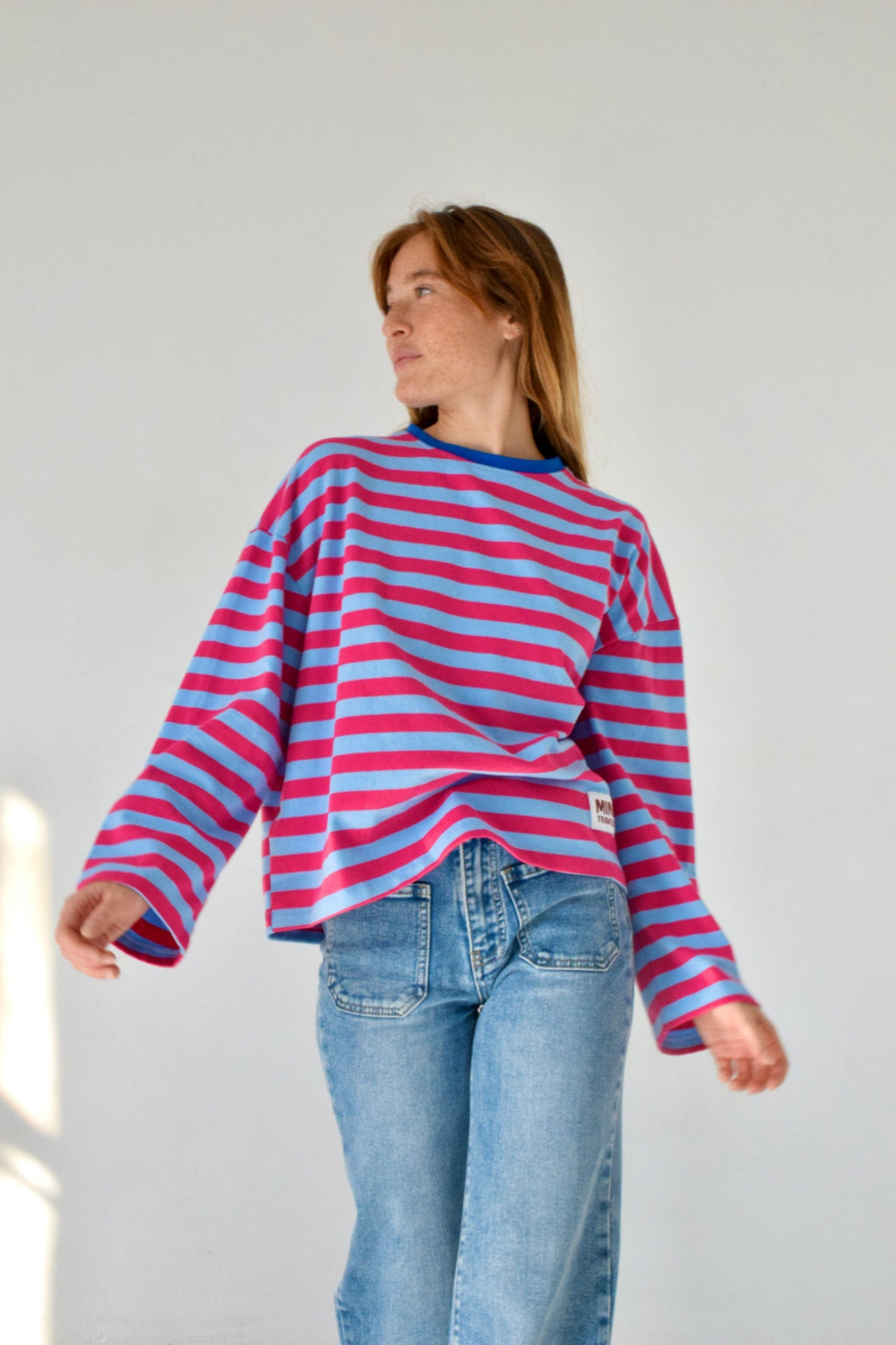 T-Shirt Núria Bleu Clair Et Fuchsia