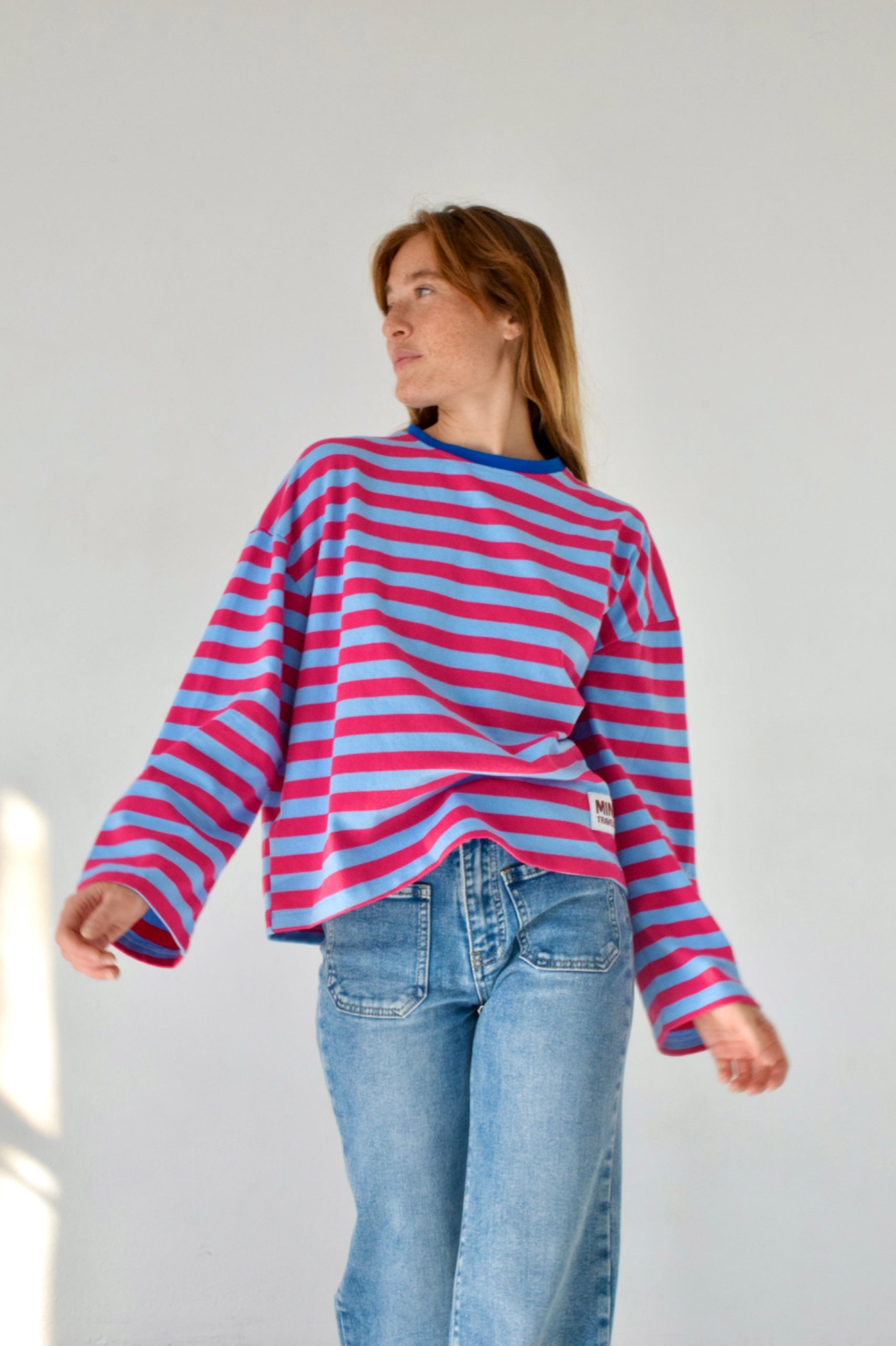 T-Shirt Núria Bleu Clair Et Fuchsia