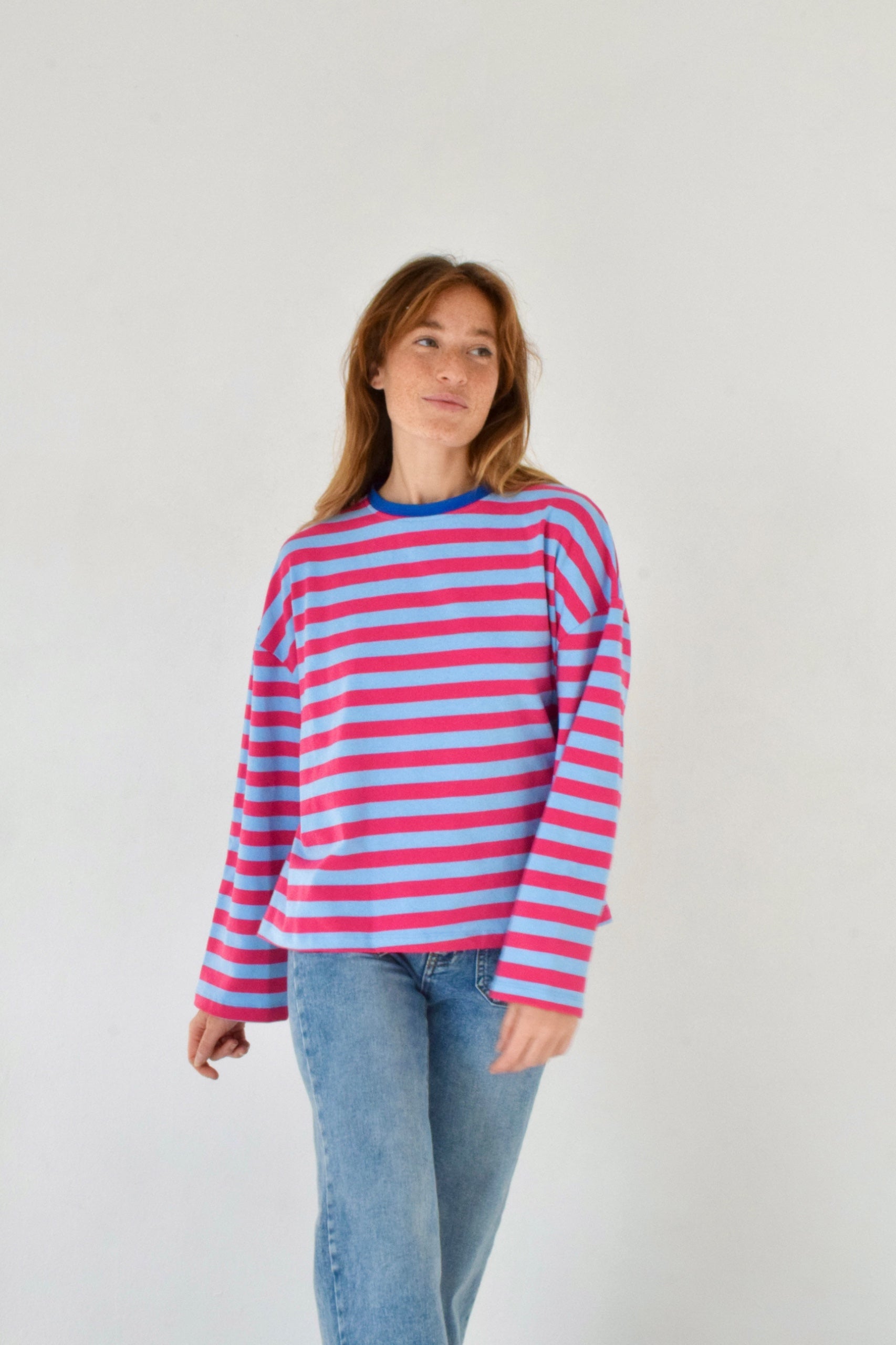T-Shirt Núria Bleu Clair Et Fuchsia