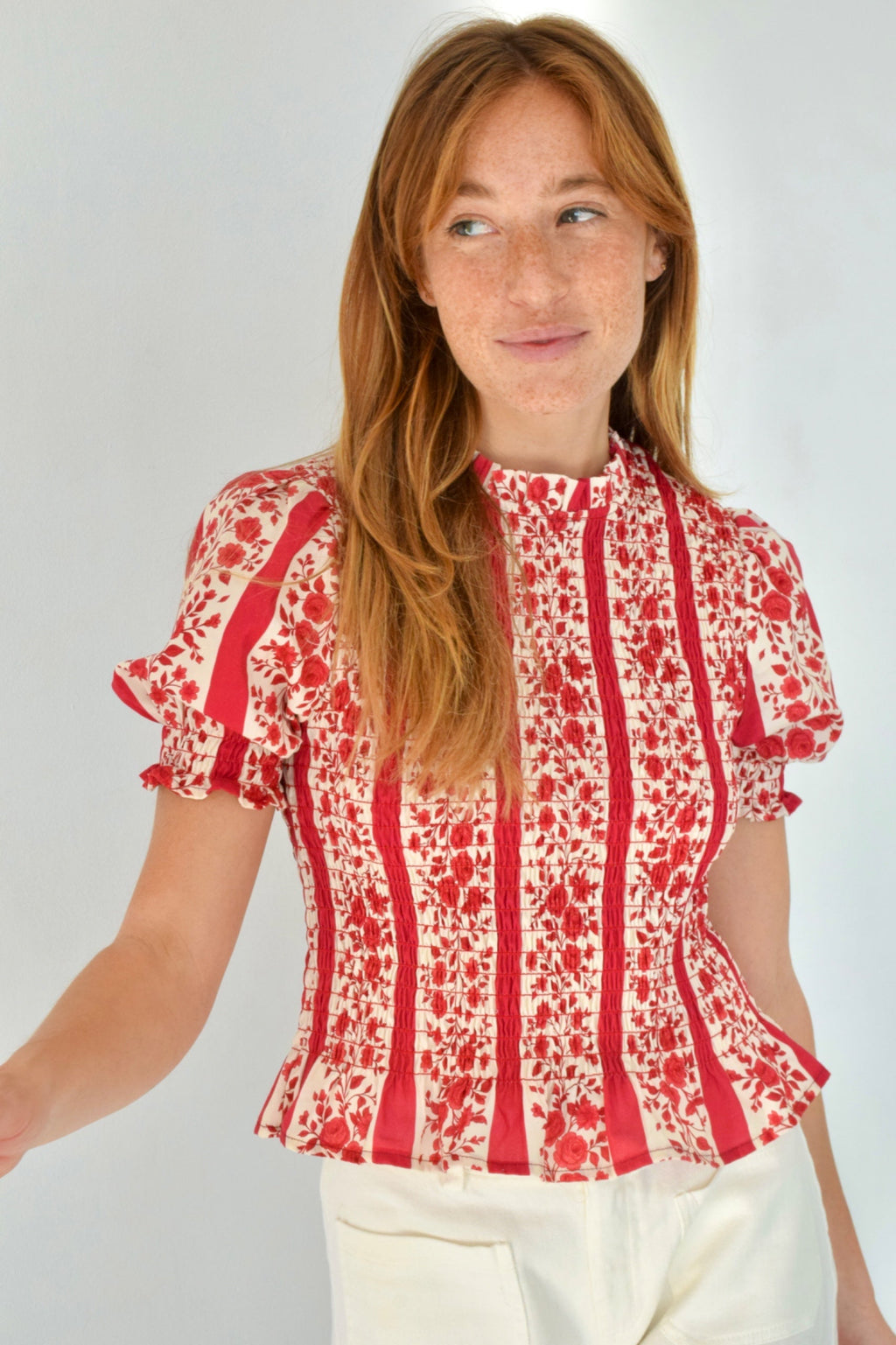 Blouse Chía Fleurs Manches Courtes Rouge