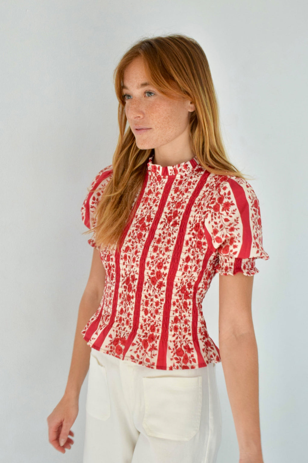 Blouse Chía Fleurs Manches Courtes Rouge
