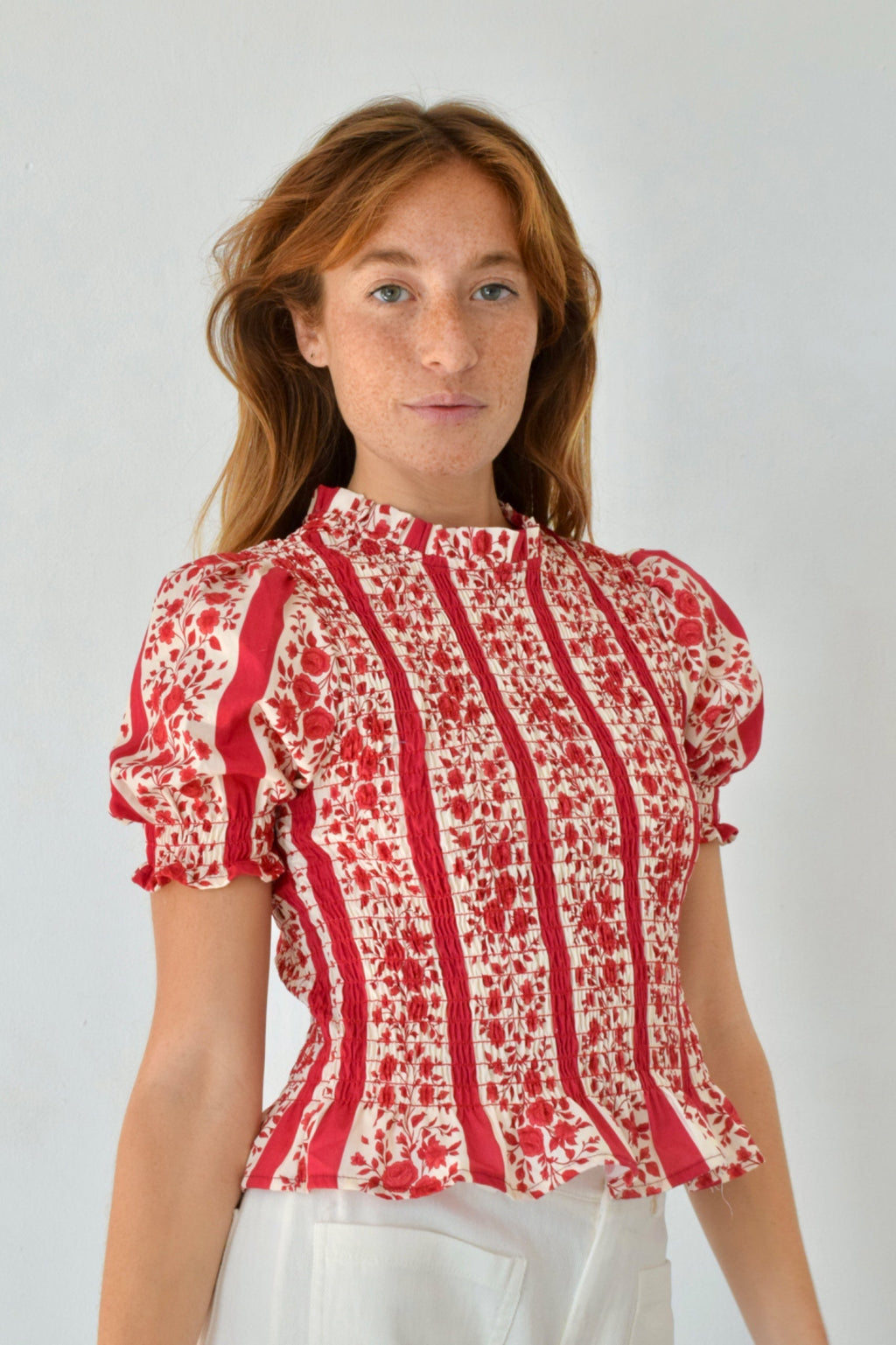 Blouse Chía Fleurs Manches Courtes Rouge