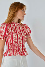 Blouse Chía Fleurs Manches Courtes Rouge