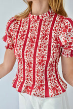 Blouse Chía Fleurs Manches Courtes Rouge