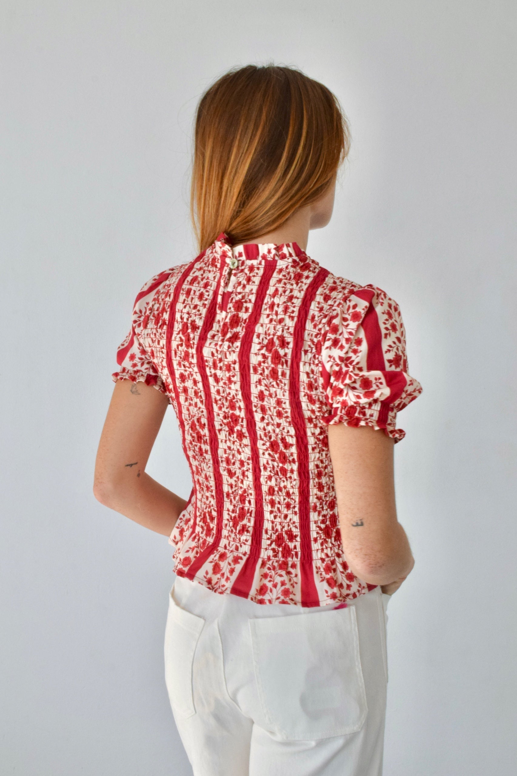 Blouse Chía Fleurs Manches Courtes Rouge