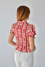 Blouse Chía Fleurs Manches Courtes Rouge