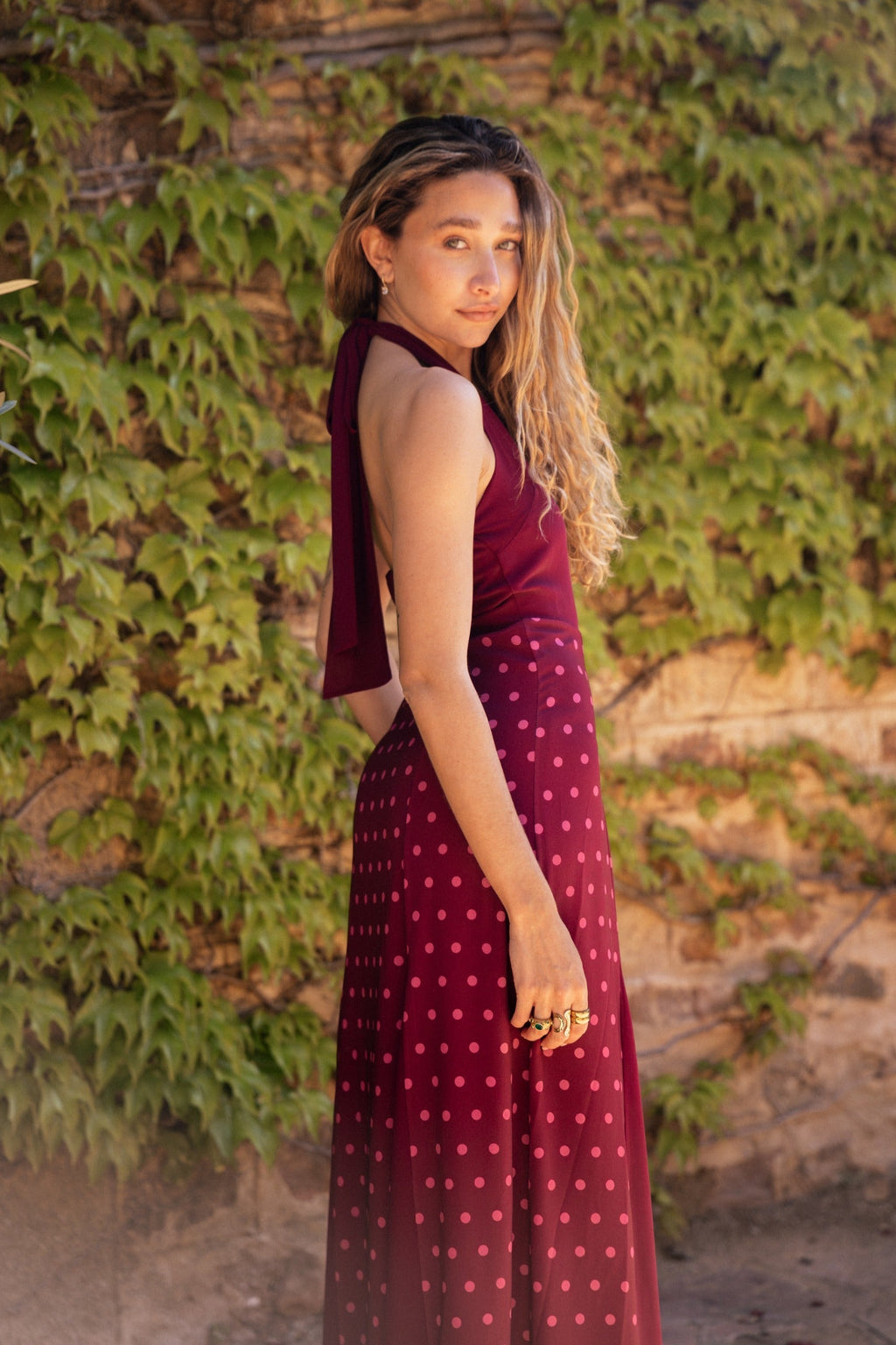 Robe Kala Pois Bordeaux