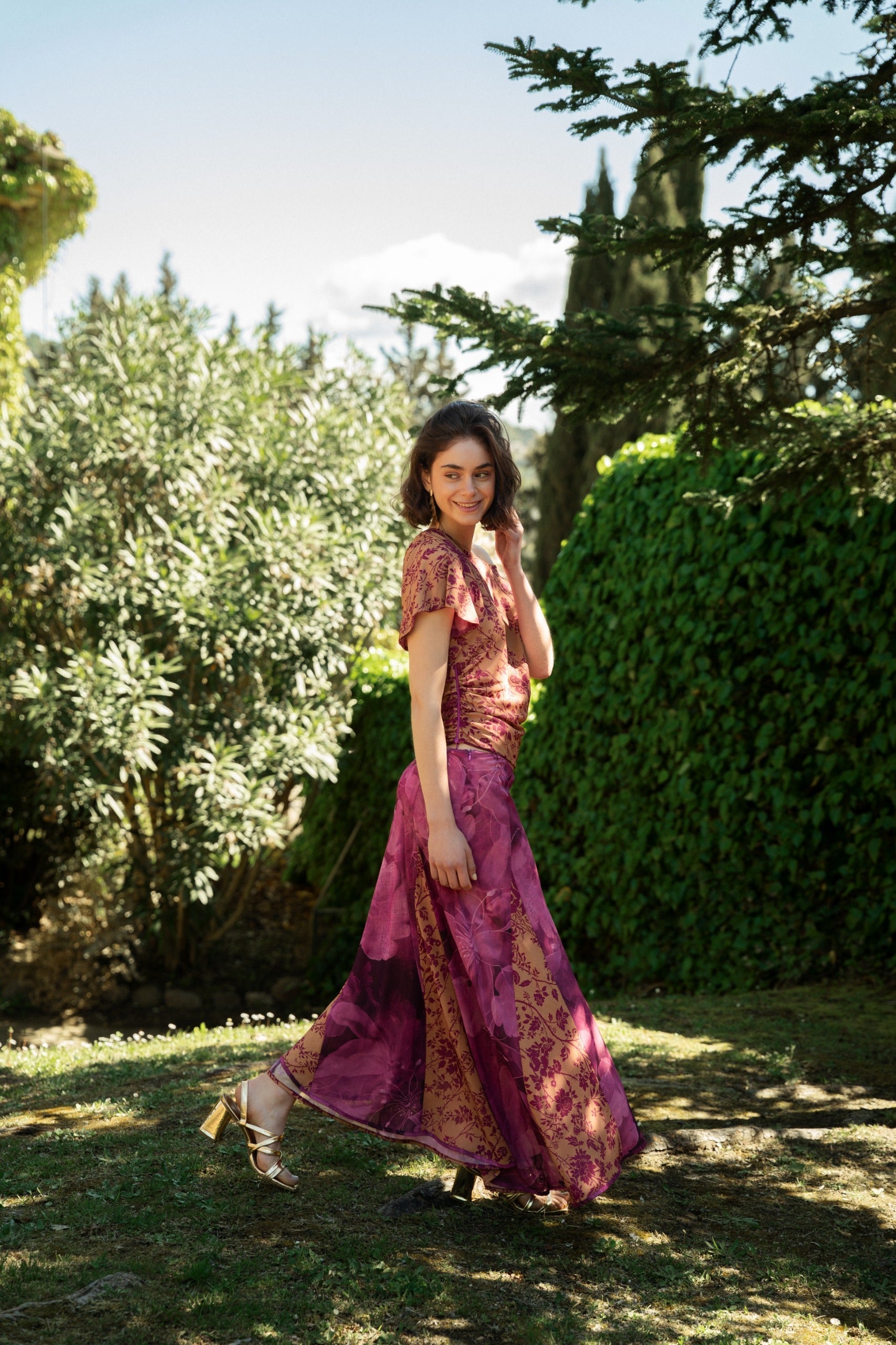 Jupe Jimena Réversible Bougainvillier Et Ocre
