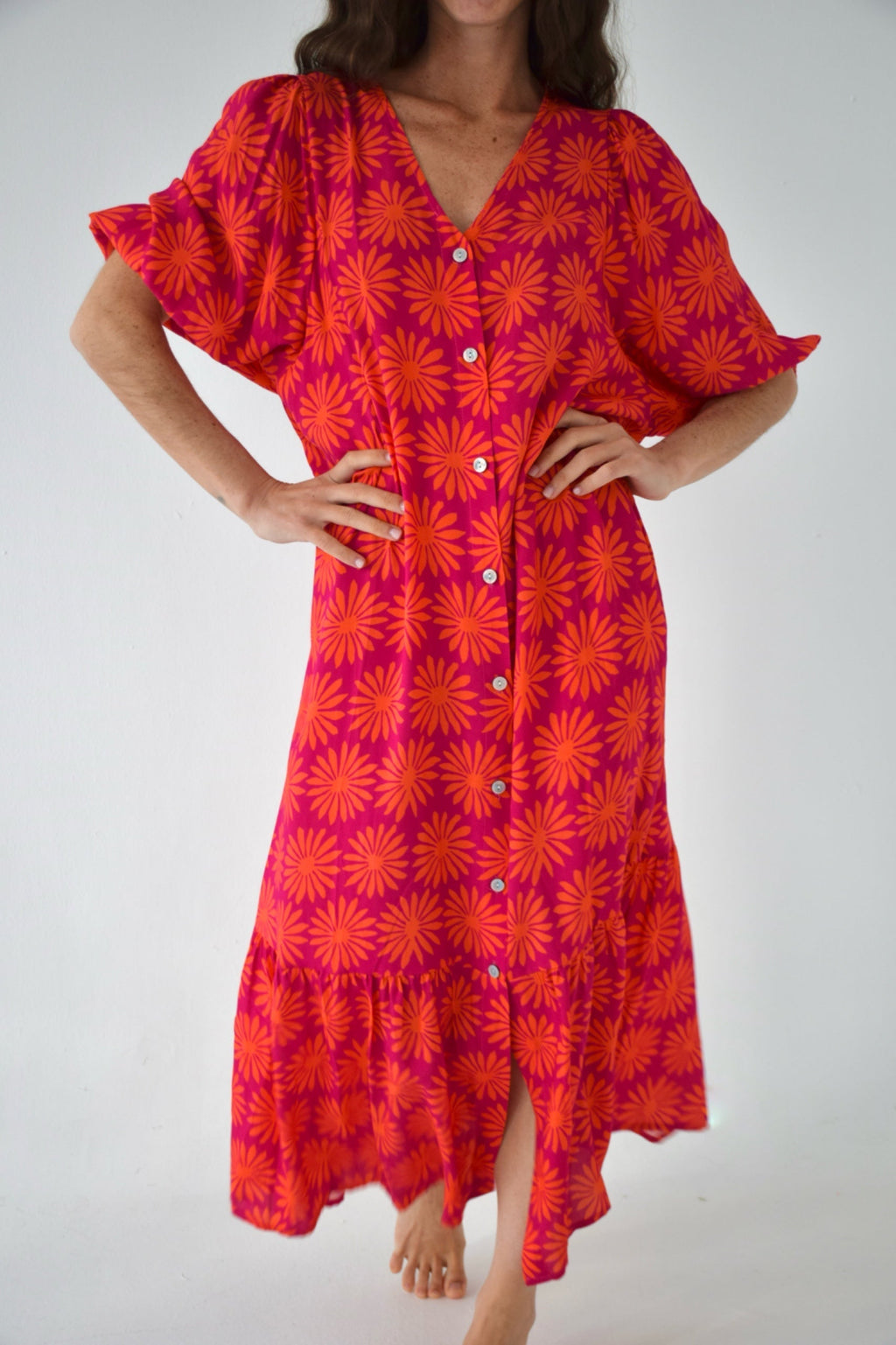 Robe Mica Fleurs Rose