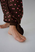 Pantalon Lia Pois Marron Et Rose