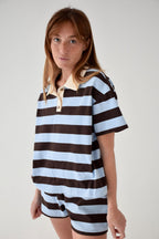 Polo Filipa Manches Courtes Bleu Clair Et Marron
