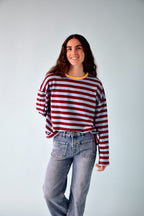 T-Shirt Núria Bleu Et Bordeaux