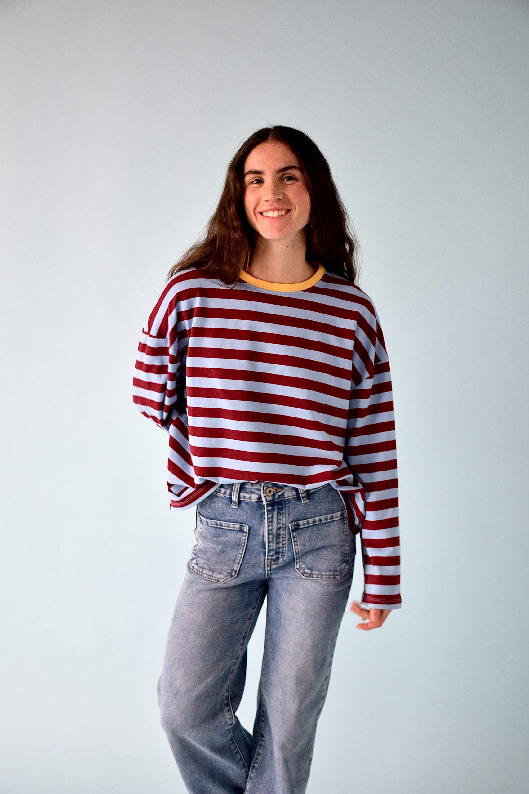 T-Shirt Núria Bleu Et Bordeaux