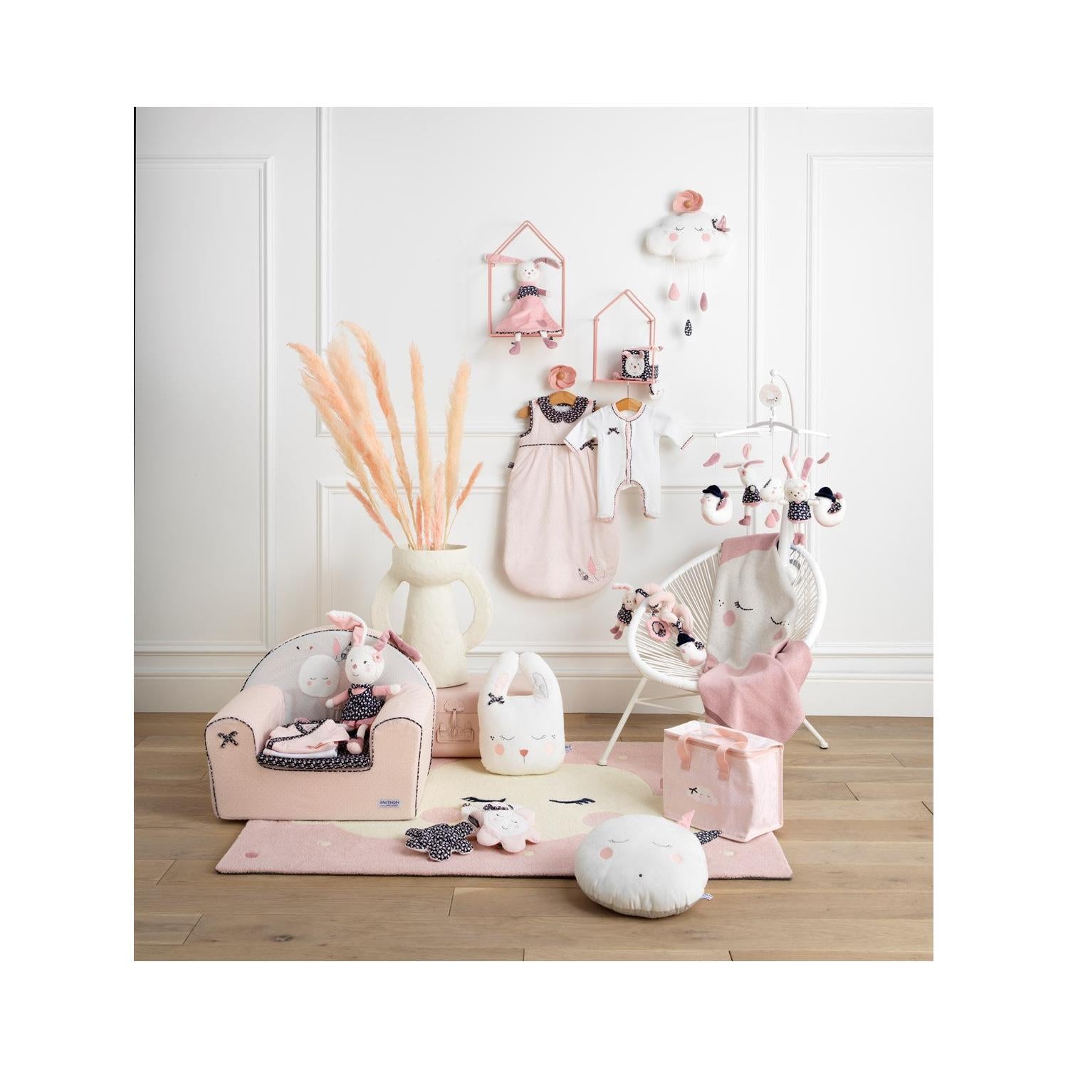 Doudou Mouchoir Lapin En Velours Blanc