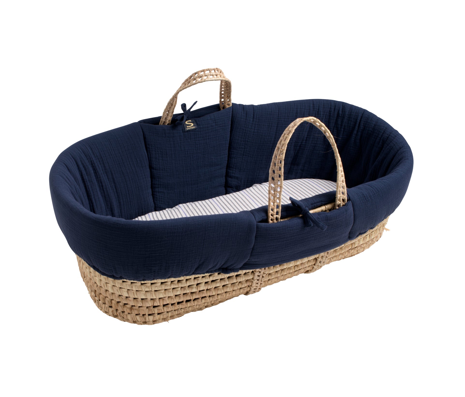 Couffin Bébé En Fibres Naturelles Avec Habillage Tissu