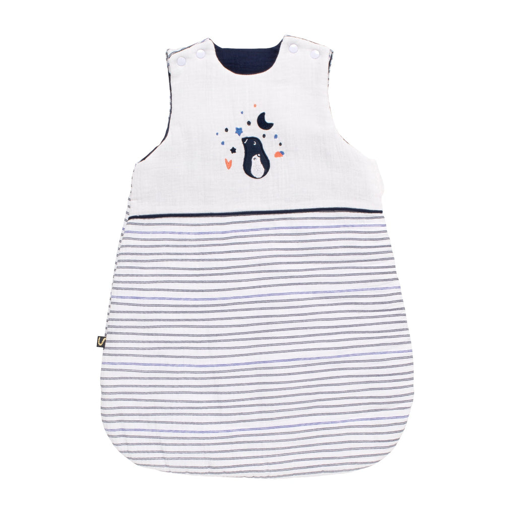 Gigoteuse Bébé Hiver Naissance En Double Gaze De Coton Marinière - Blanc
