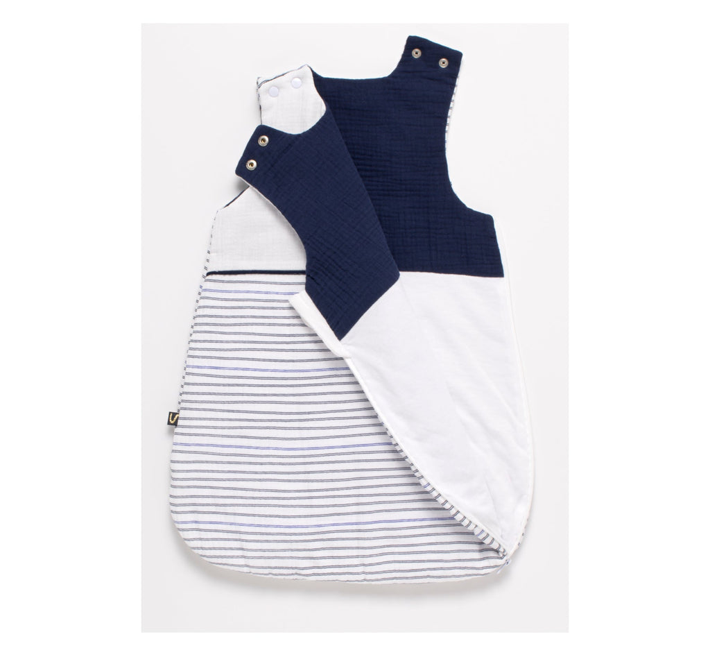 Gigoteuse Bébé Hiver Naissance En Double Gaze De Coton Marinière - Blanc