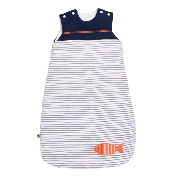 Gigoteuse Bébé Hiver En Double Gaze De Coton Marinière - Blanc