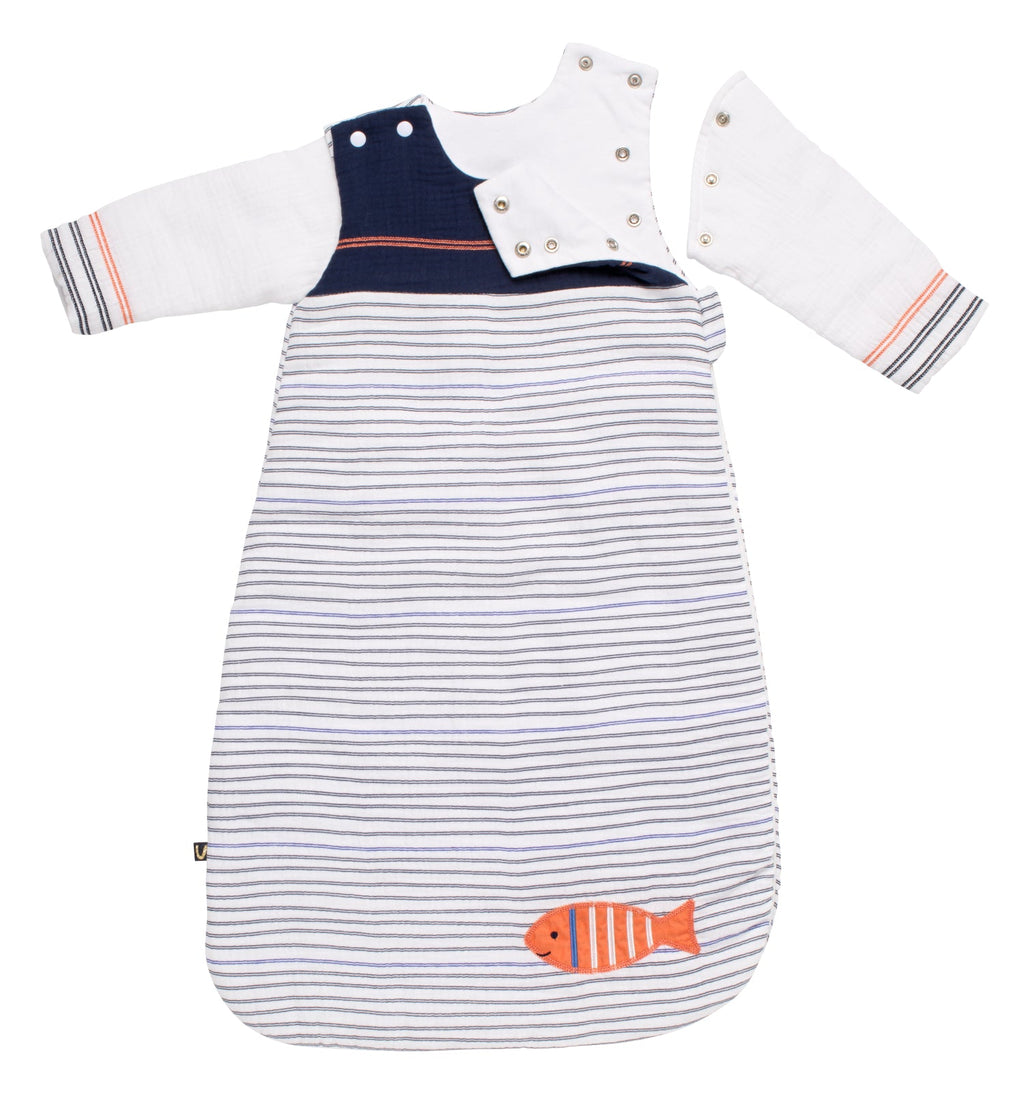 Gigoteuse Bébé Hiver À Manches Amovibles Marinière - Blanc