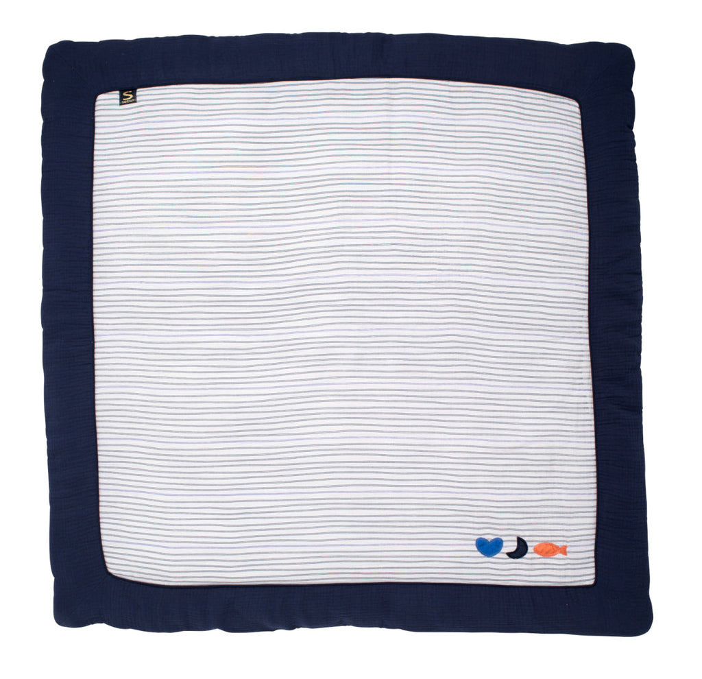 Grand Tapis De Jeu En Double Gaze De Coton Marinière