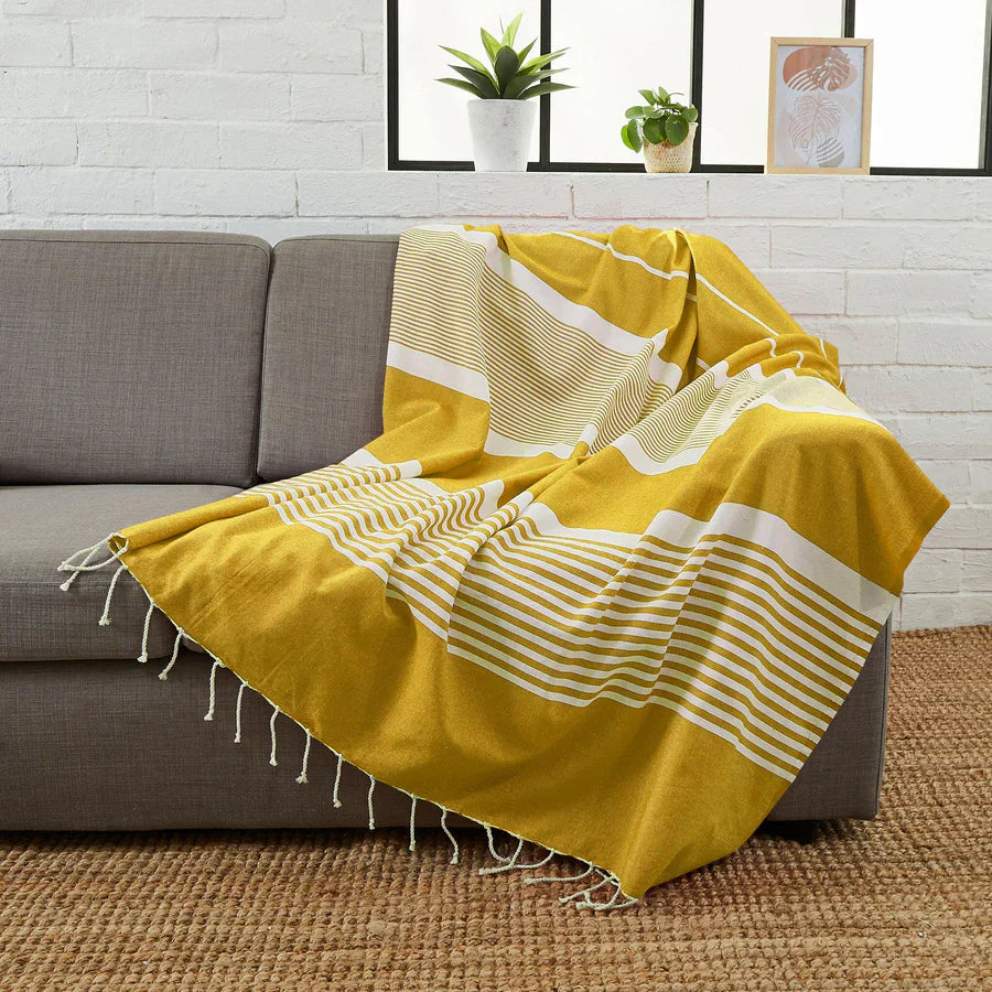 Fouta Xxl Rayée - Jaune Moutarde