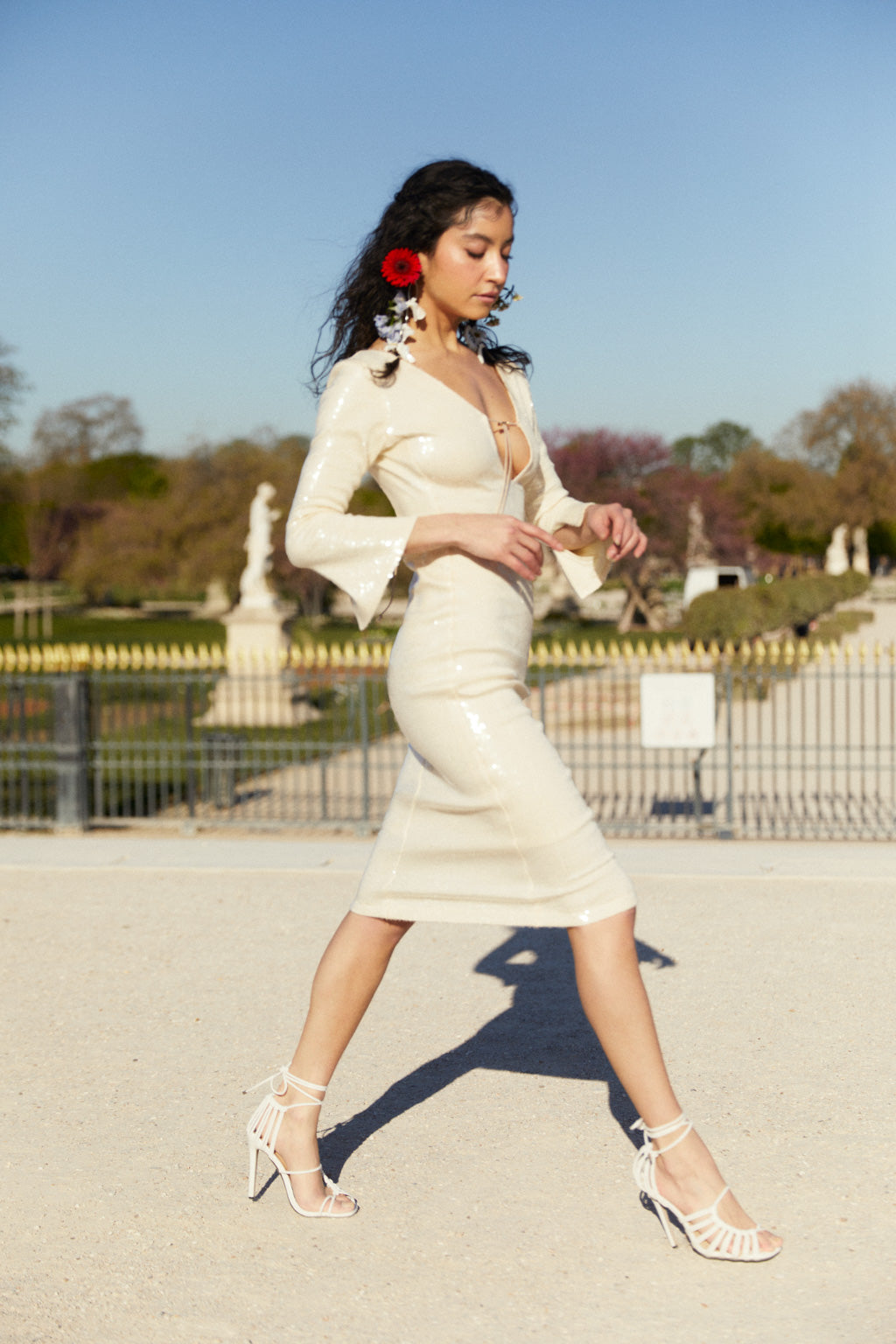 Robe Midi En Jersey Stretch À Sequins - Perle
