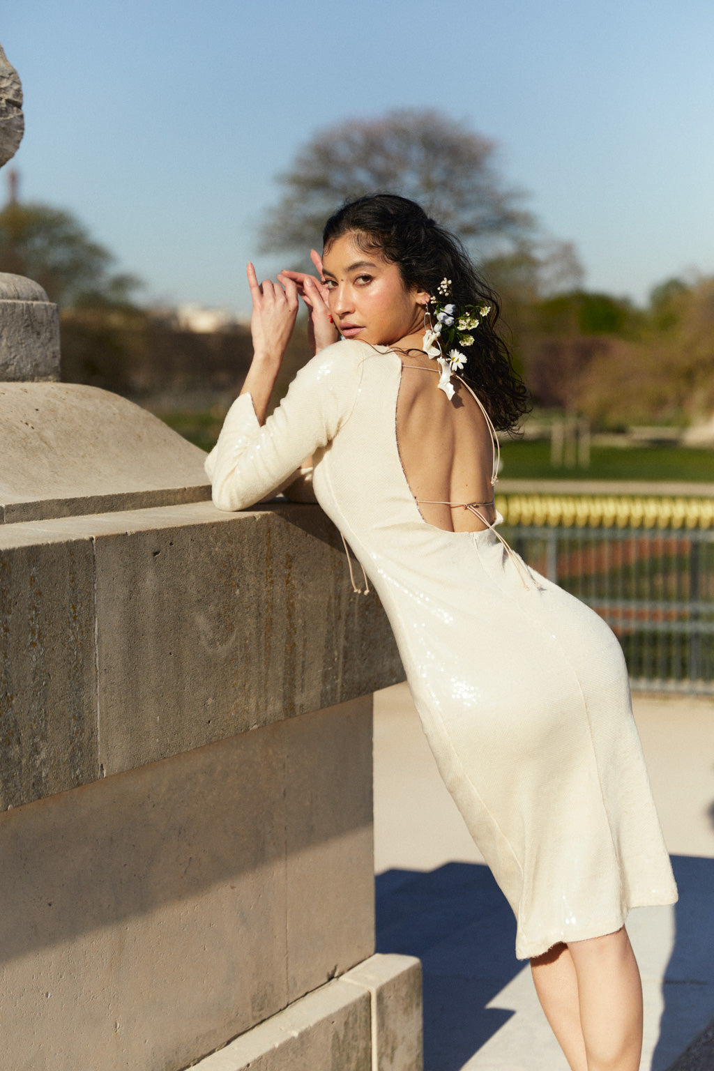 Robe Midi En Jersey Stretch À Sequins - Perle