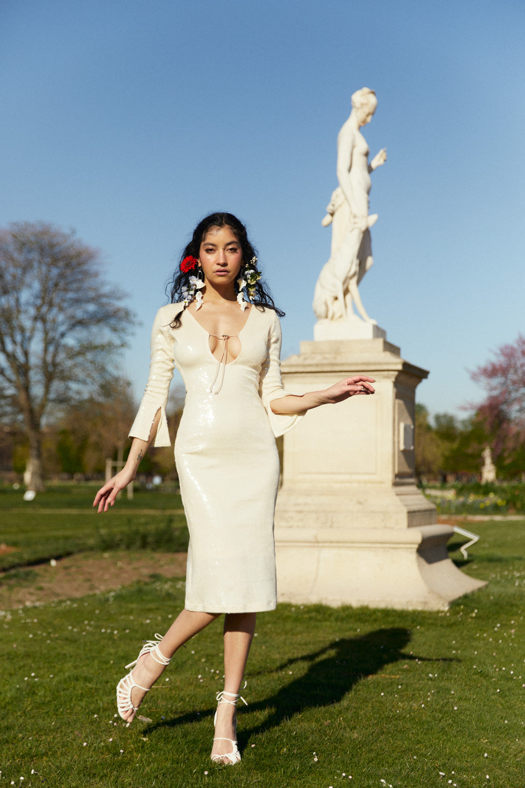 Robe Midi En Jersey Stretch À Sequins - Perle