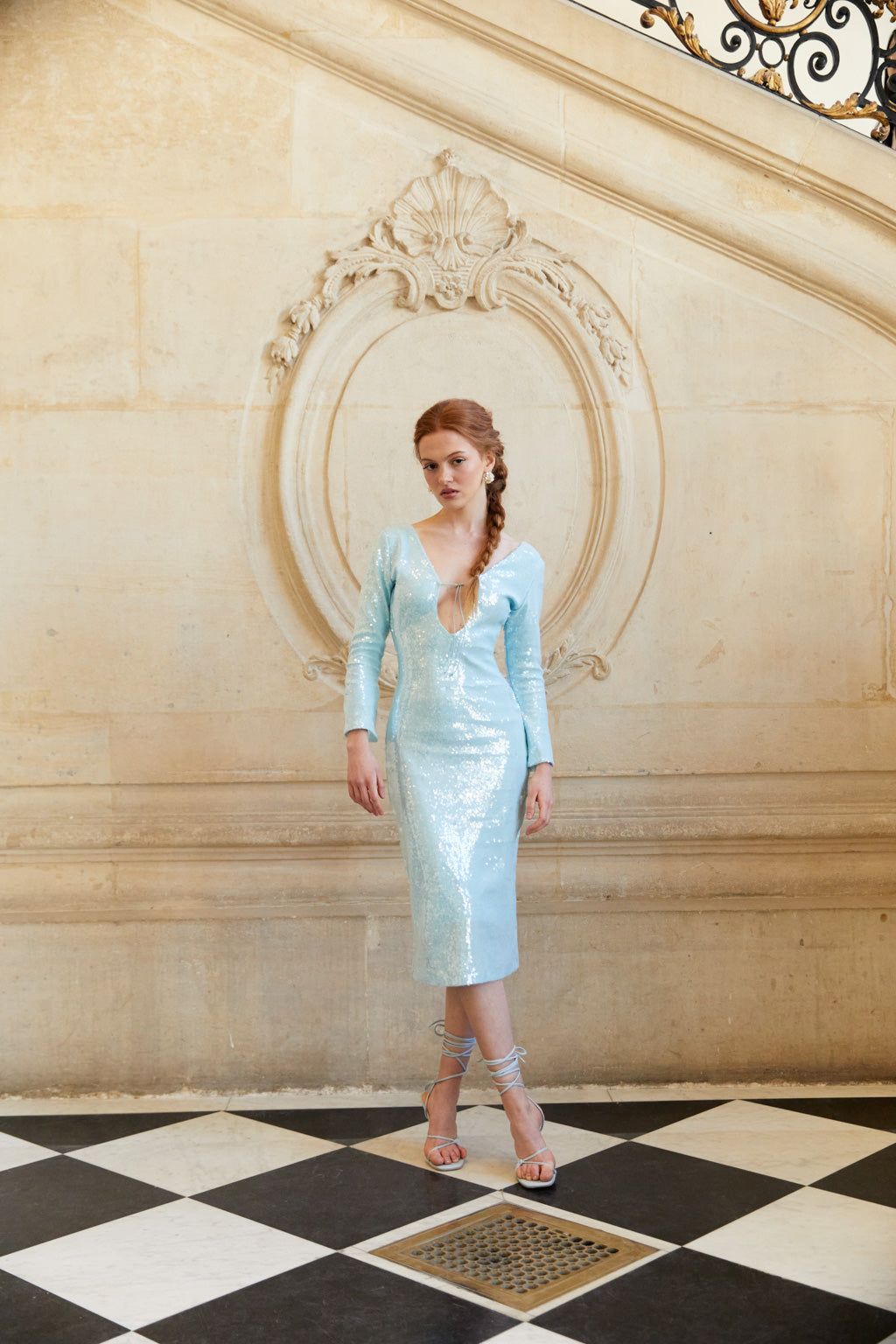 Robe Midi En Jersey Stretch À Sequins - Bleu Ciel
