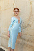 Robe Midi En Jersey Stretch À Sequins - Bleu Ciel