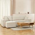 Zola - Canapé D'Angle Convertible Et Réversible 4 Places - Velours Côtelé Beige