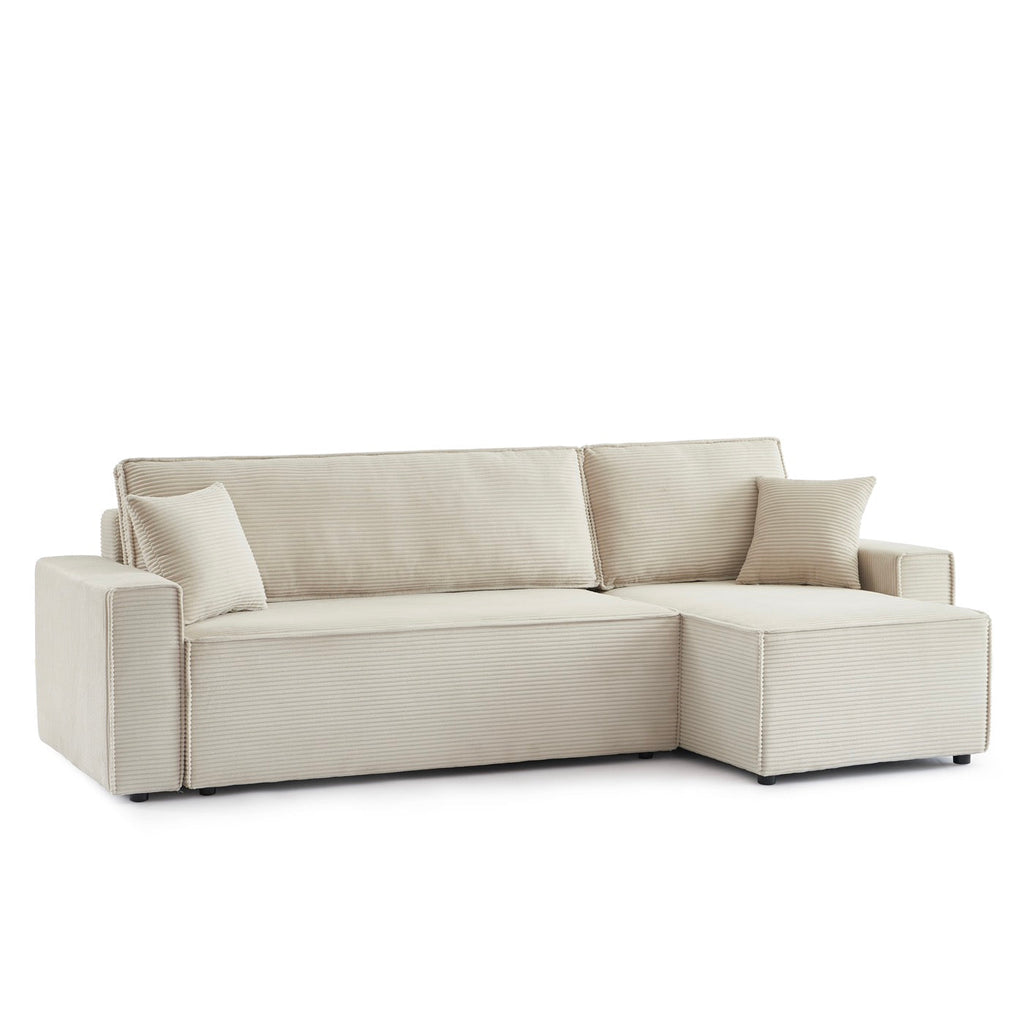 Zola - Canapé D'Angle Convertible Et Réversible 4 Places - Velours Côtelé Beige